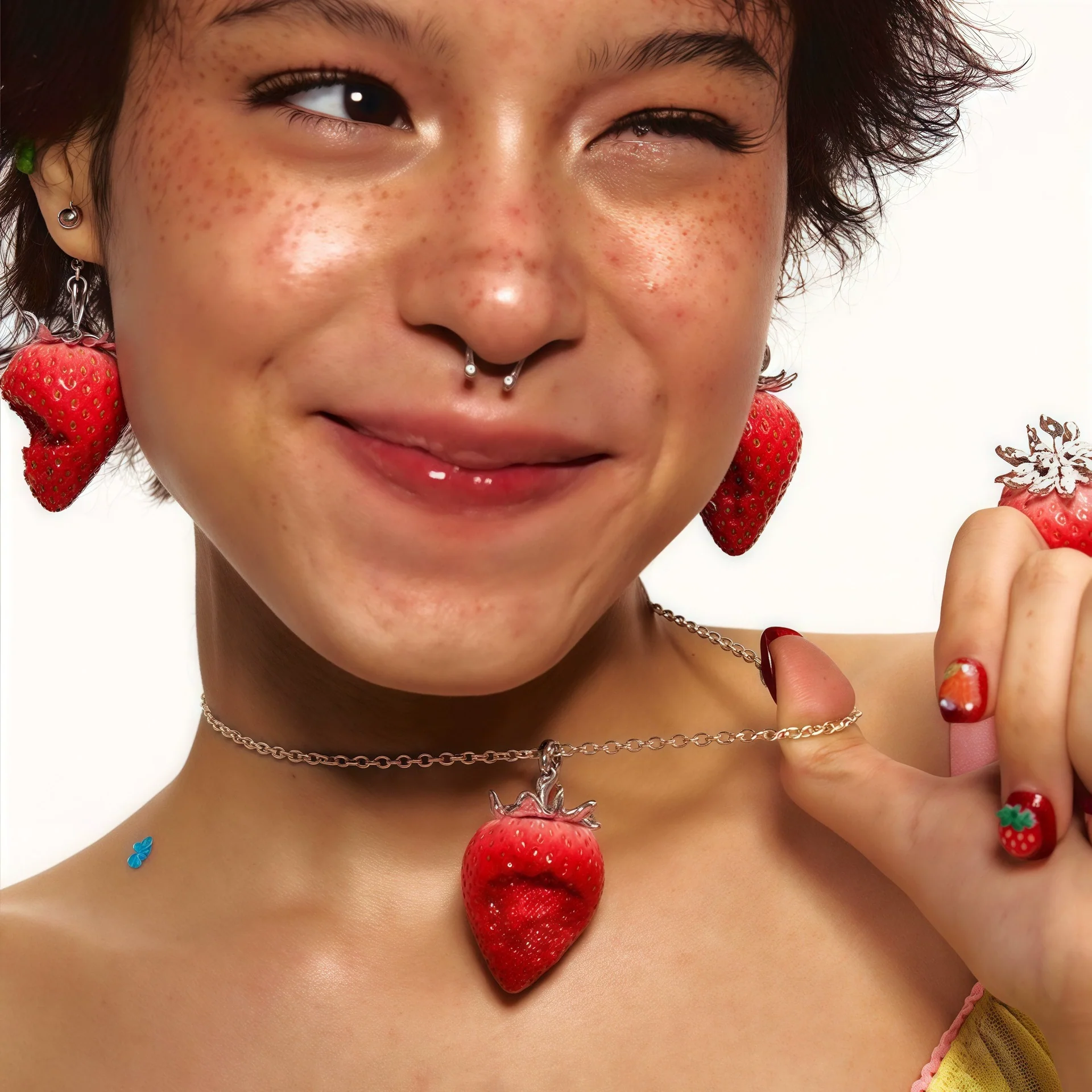 Wholesale Women's Fruit Patterned Copper And Resin Electroplated Necklace With Oshaped Chain Luxury Jewelry