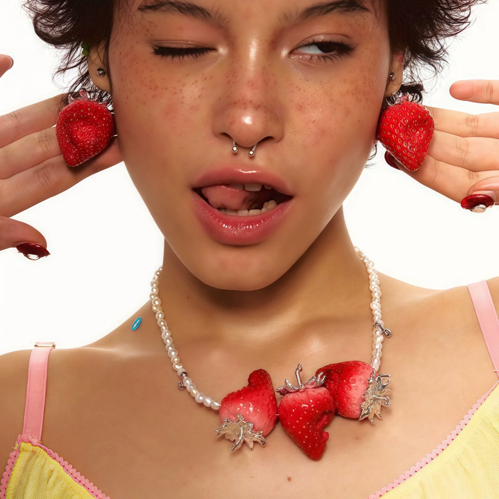 Wholesale Women's Fruit Patterned Copper And Resin Electroplated Necklace With Oshaped Chain Luxury Jewelry - Image 2