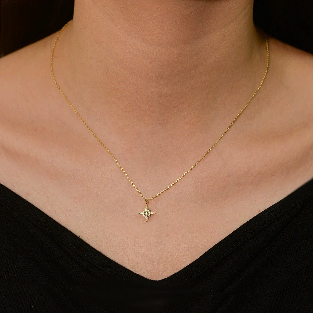 Wholesale Women's Full Diamond Eight Awn Star 925 Silver Necklace With Cross Chain Pendant - Image 4