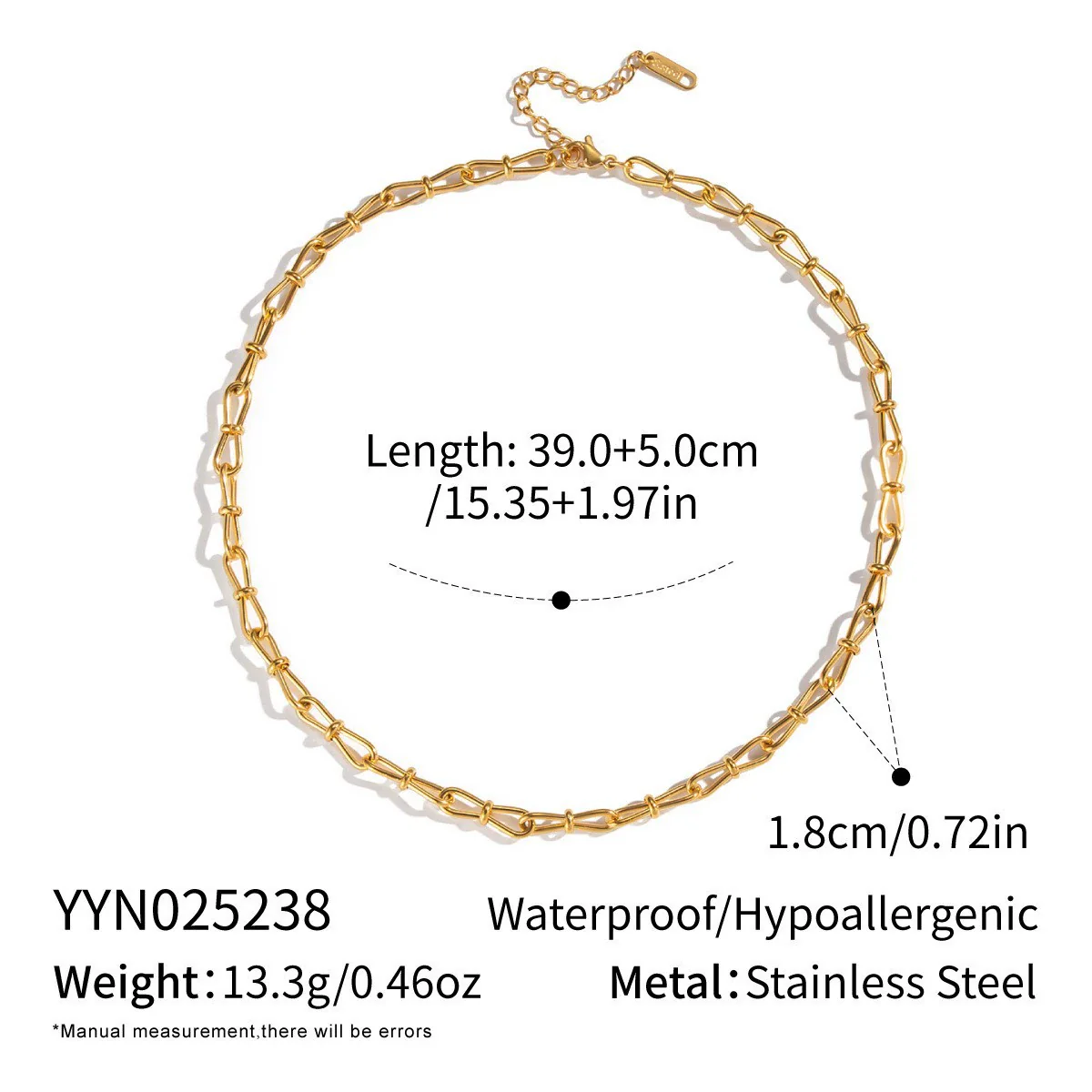Wholesale Women's Future Style Geometric Heart Horseshoe 18K Real Gold Plated Handmade Chain Necklace Jewelry - Image 11