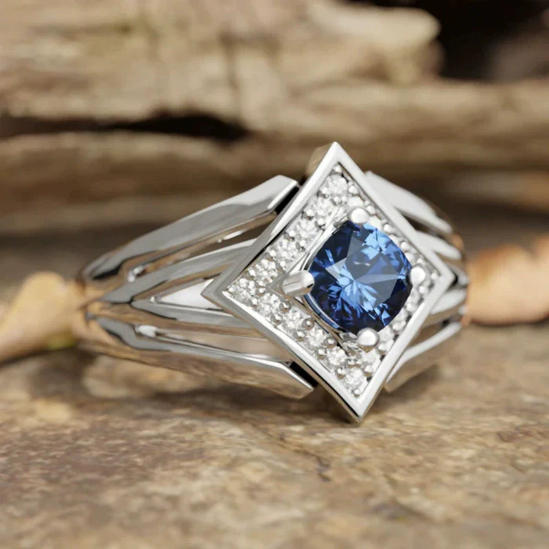 Wholesale Women's Futuristic Popular Copper Ring With Rhombus Geometric Microinlaid Zircon And Multilayer Design - Image 2