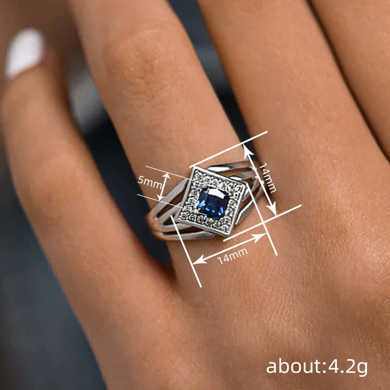 Wholesale Women's Futuristic Popular Copper Ring With Rhombus Geometric Microinlaid Zircon And Multilayer Design - Image 4
