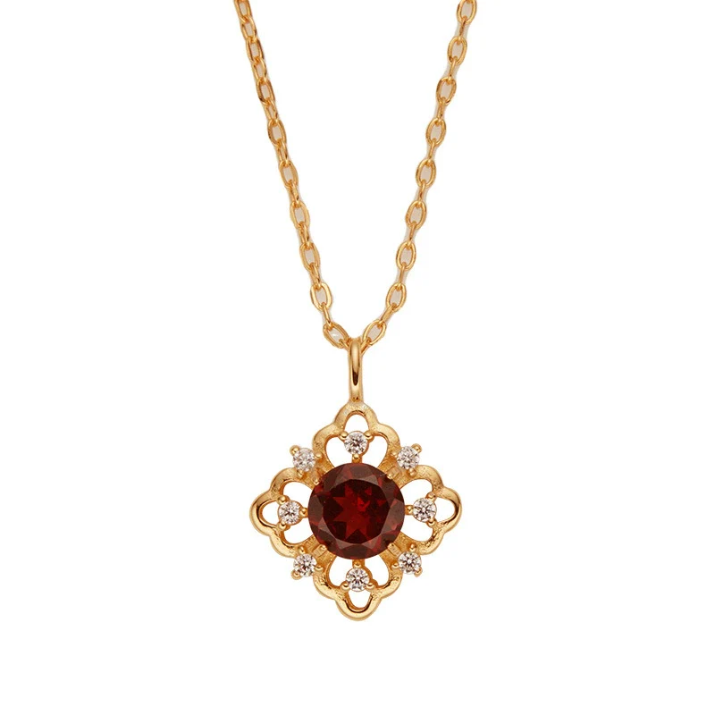 Wholesale Women's Geometric 925 Sterling Silver 18K Gold Plated Natural Color Treasure Pendant Necklace With Gem Setting - Image 5