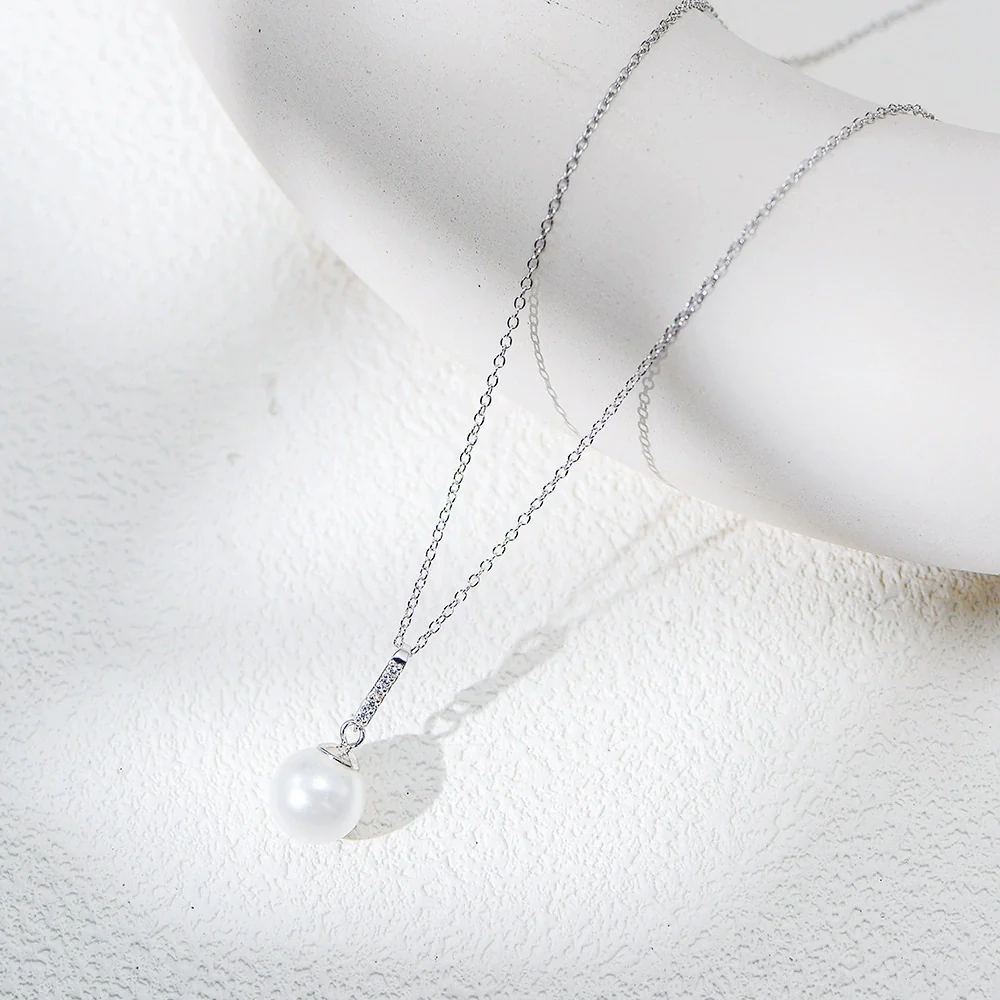 Wholesale Women's Geometric 925 Sterling Silver Diamond Micropaved Zircon Pearl Pendant Cross Chain Necklace - Image 2