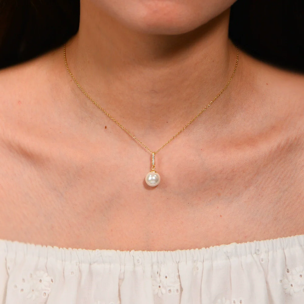 Wholesale Women's Geometric 925 Sterling Silver Diamond Micropaved Zircon Pearl Pendant Cross Chain Necklace - Image 4