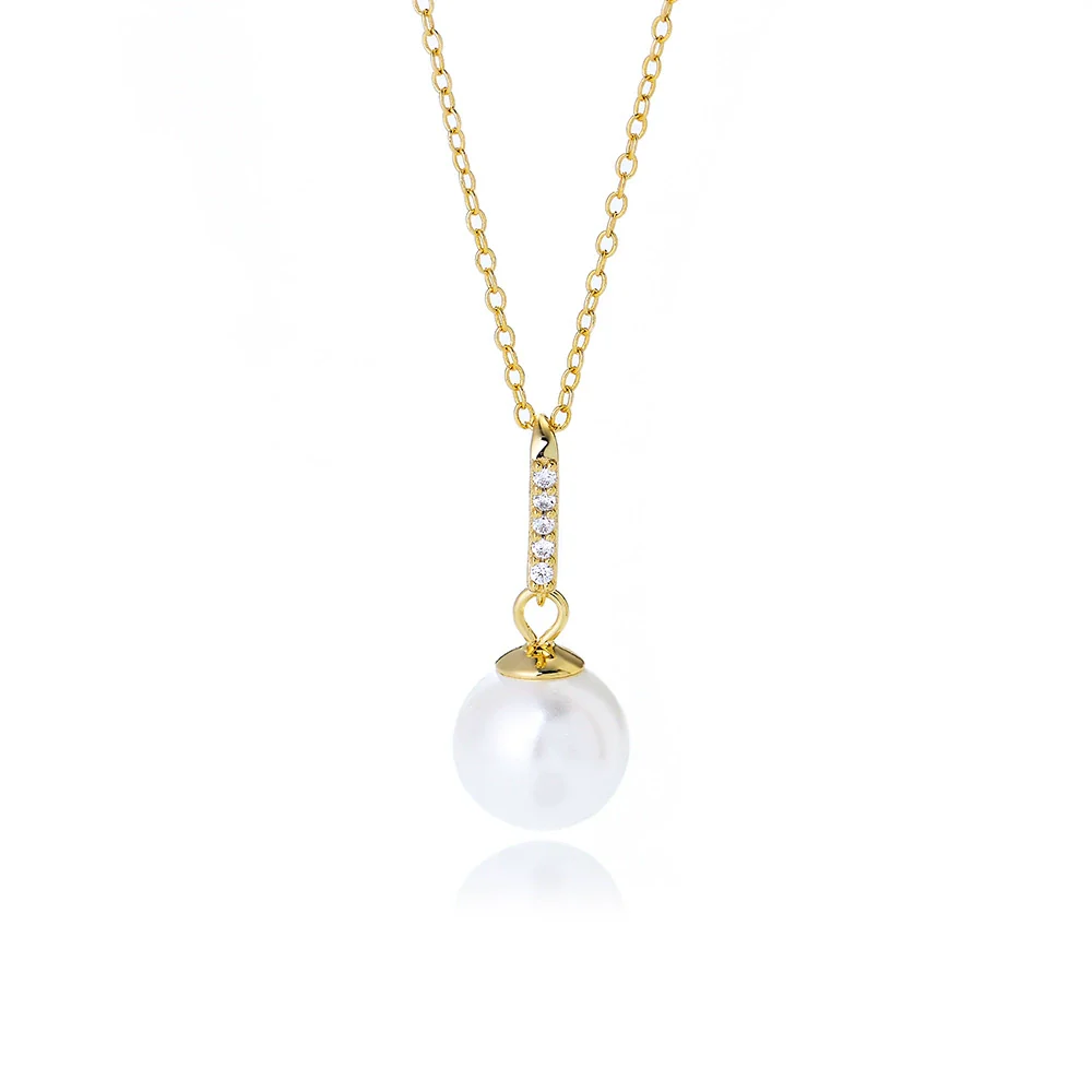 Wholesale Women's Geometric 925 Sterling Silver Diamond Micropaved Zircon Pearl Pendant Cross Chain Necklace - Image 5