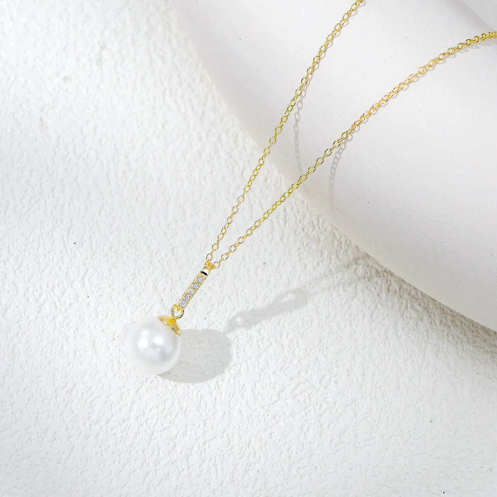 Wholesale Women's Geometric 925 Sterling Silver Diamond Micropaved Zircon Pearl Pendant Cross Chain Necklace - Image 6