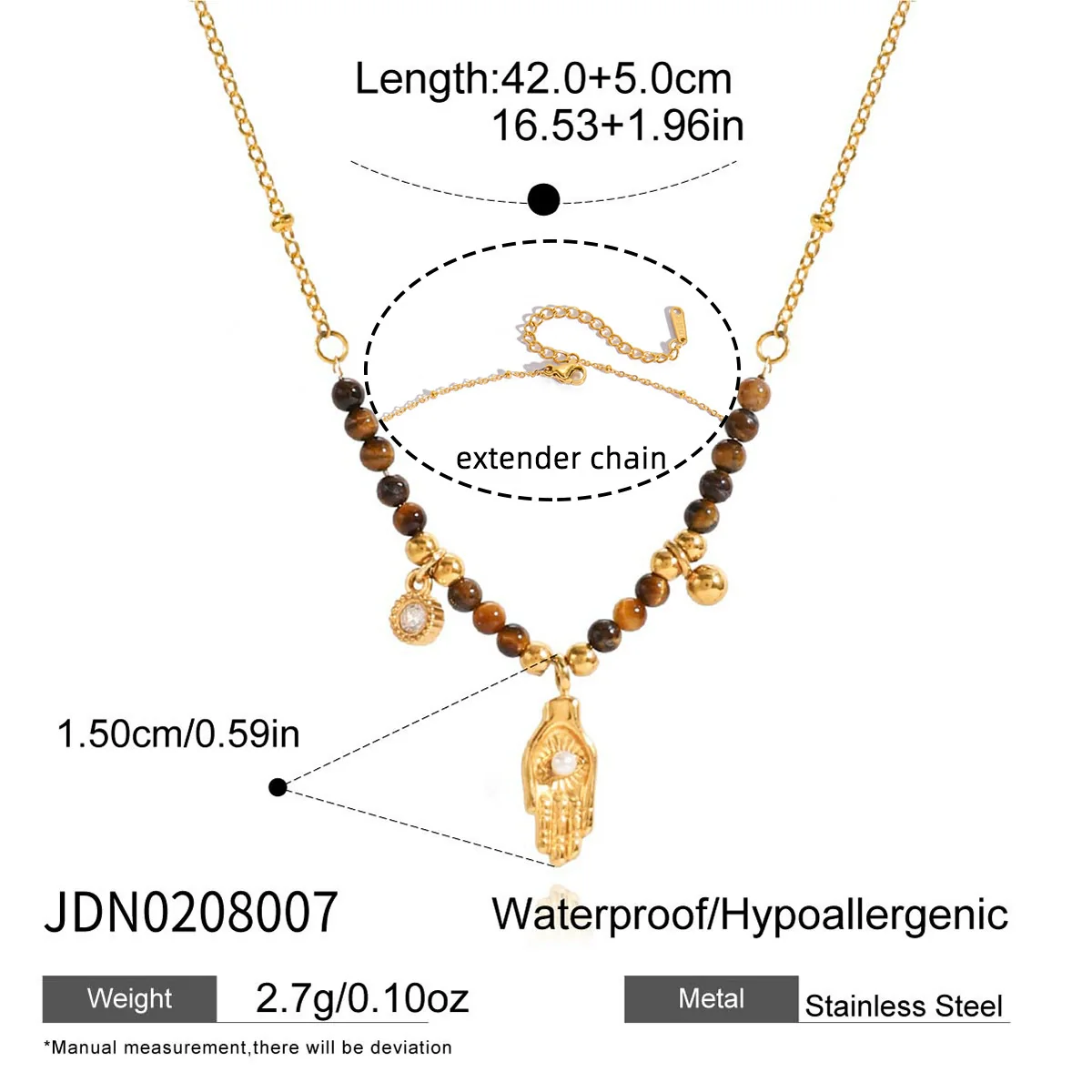 Wholesale Women's Geometric Ancient Style Tiger Eye Stone Stainless Steel Electroplated Necklace Jewelry - Image 6
