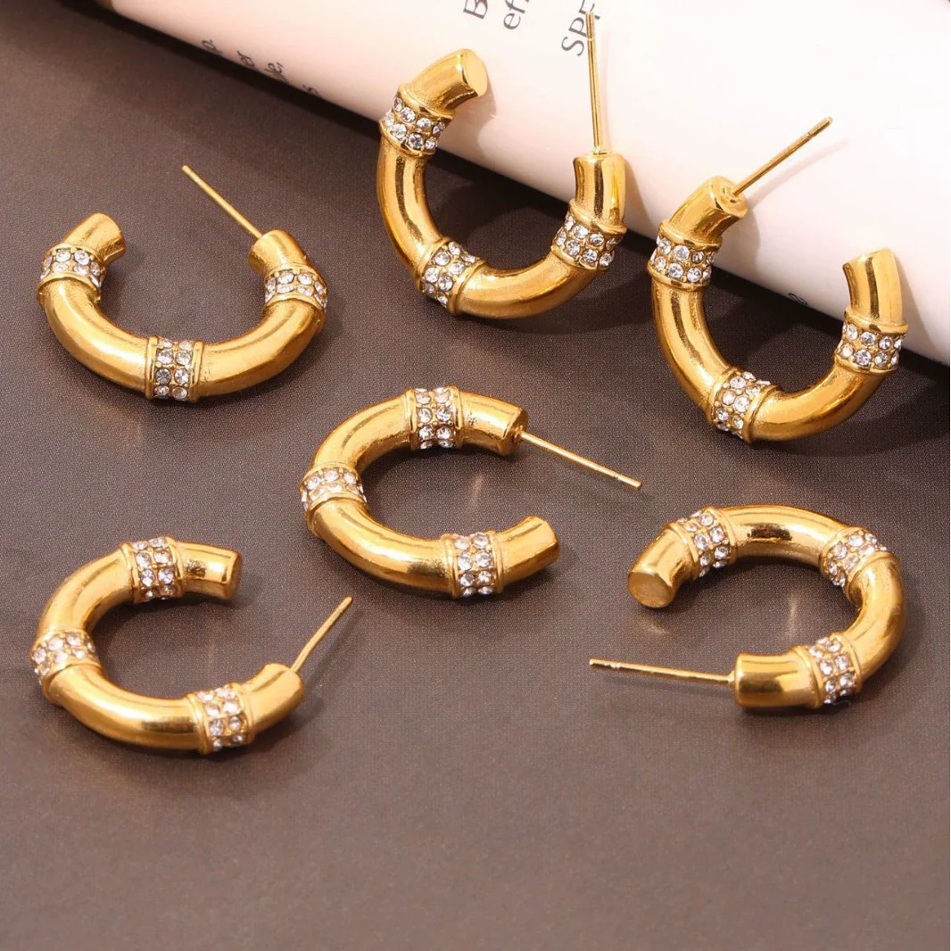 Wholesale Women's Geometric And Ushaped Stainless Steel Electroplated Ferris Wheel Cshaped Diamond Earrings - Image 4
