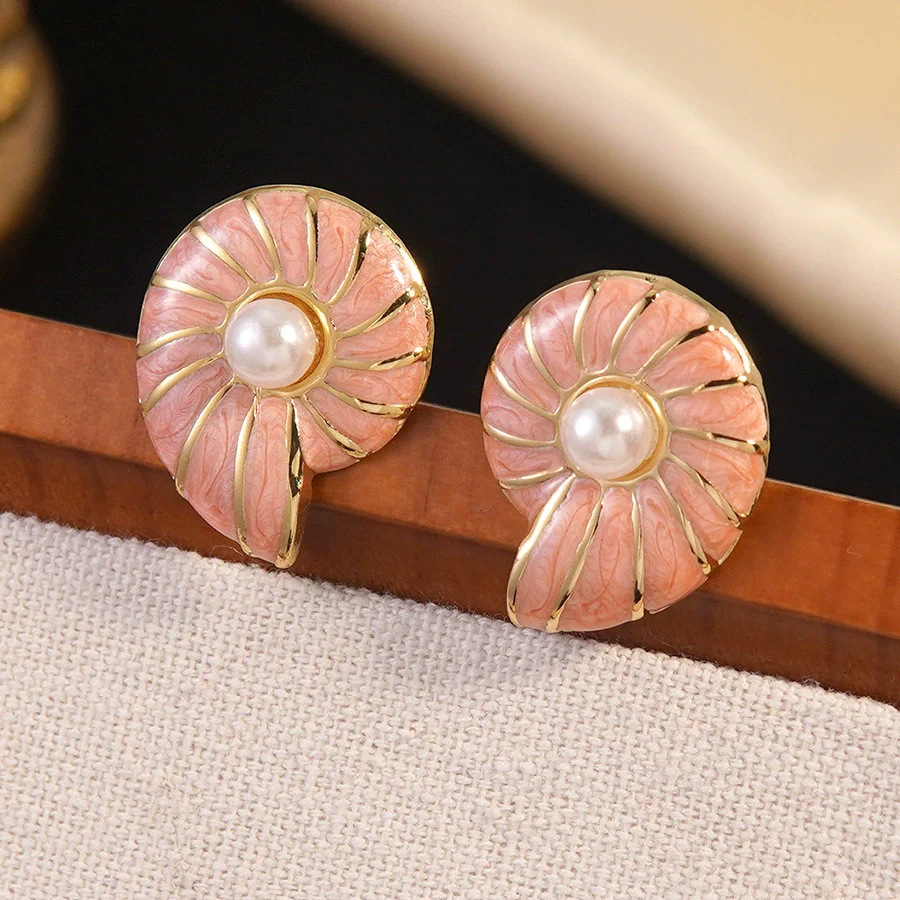 Wholesale Women's Geometric Animal Style Oil Dripping Plastic Resin Stainless Steel Conch Earrings - Image 8