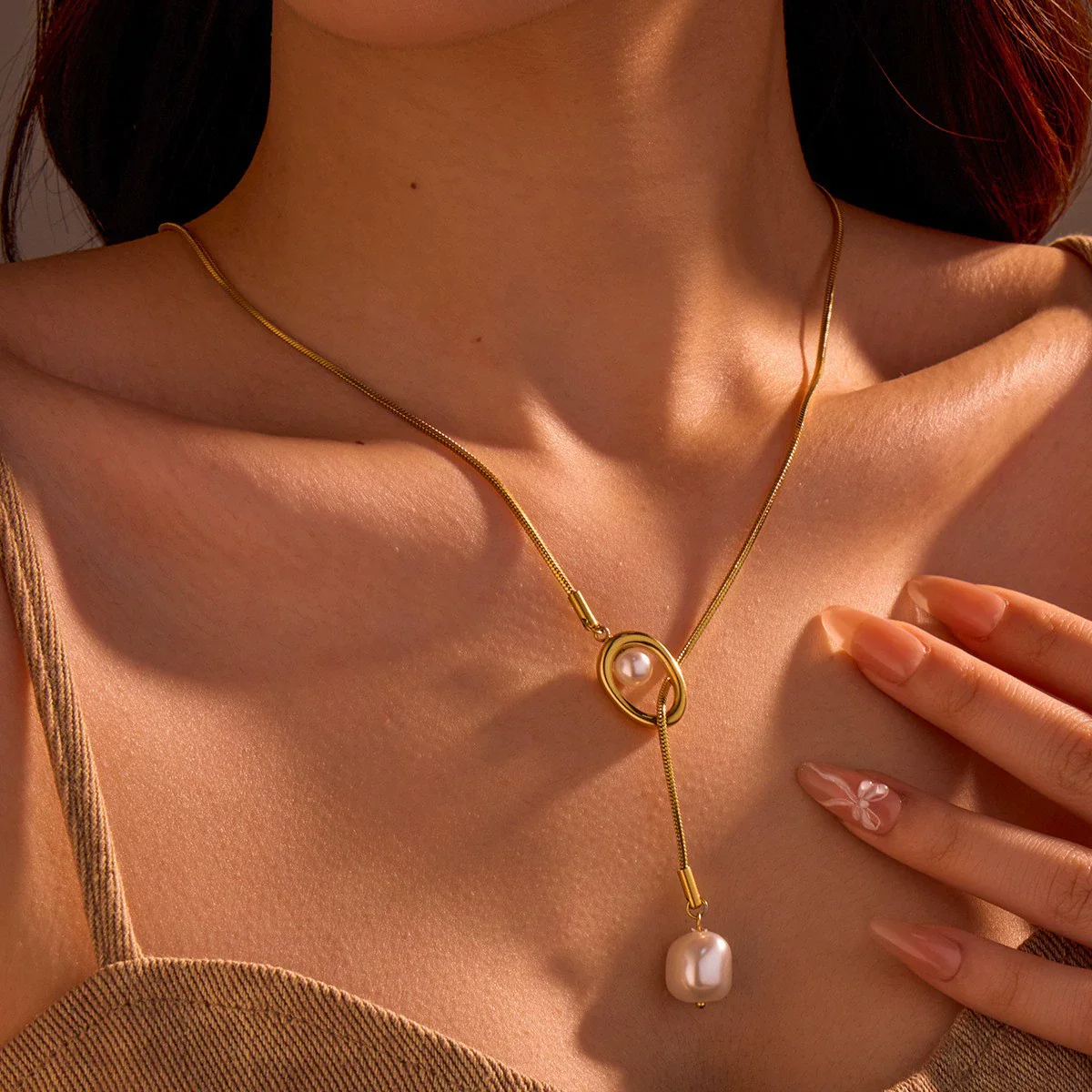 Wholesale Women's Geometric Baroque Imitation Pearl Stainless Steel 18K Electroplated Necklace Light Luxury Jewelry - Image 2