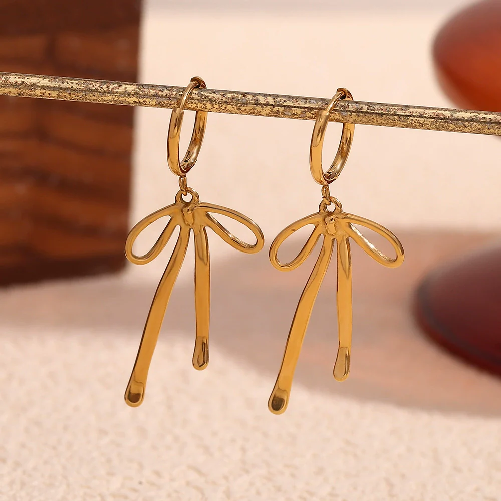Wholesale Women's Geometric Bow Stainless Steel 18K Gold Plated Fashion Earrings - Image 4