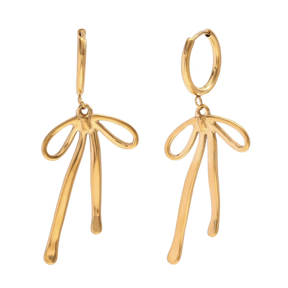 Wholesale Women's Geometric Bow Stainless Steel 18K Gold Plated Fashion Earrings - Image 5