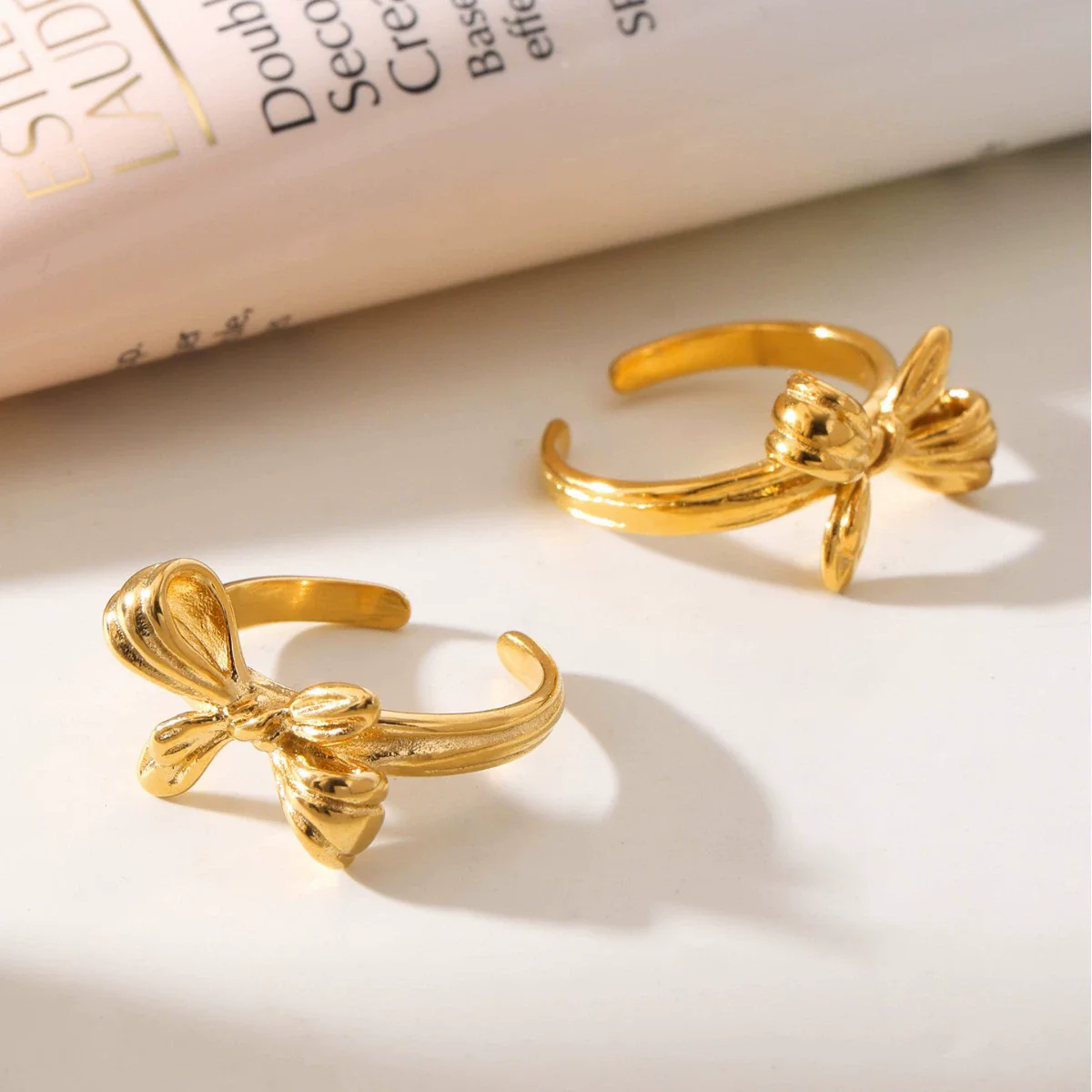 Wholesale Women's Geometric Bow Stainless Steel Electroplated Open Ring - Image 2