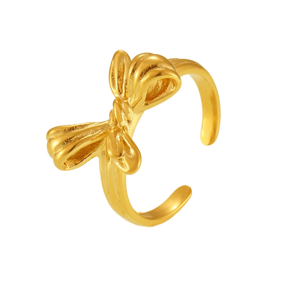 Wholesale Women's Geometric Bow Stainless Steel Electroplated Open Ring - Image 5