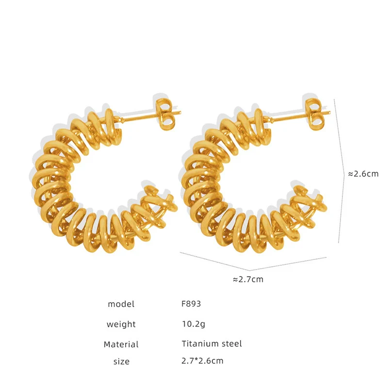 Wholesale Women's Geometric C Shaped Hollow Titanium Steel 18K Gold Electroplated Earrings - Image 10