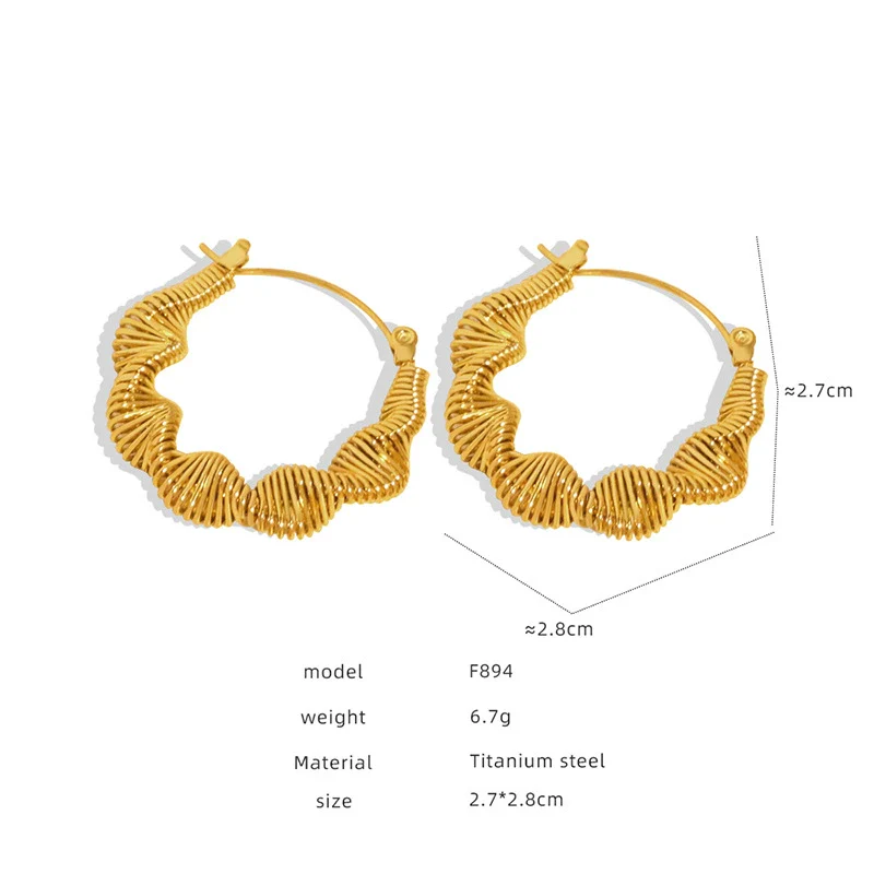 Wholesale Women's Geometric C Shaped Hollow Titanium Steel 18K Gold Electroplated Earrings - Image 12