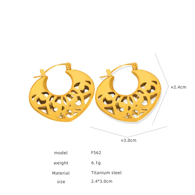 Wholesale Women's Geometric C Shaped Hollow Titanium Steel 18K Gold Electroplated Earrings - Image 6