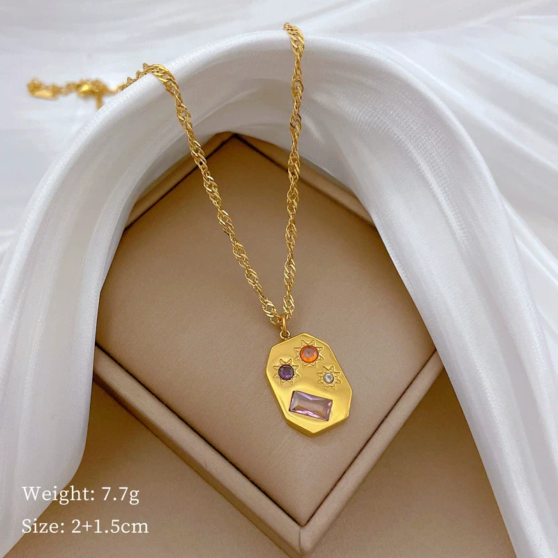 Wholesale Women's Geometric Cartoon Plant Flowers Square Star Galaxy Furnace Real Gold Electroplated Titanium Steel Necklace - Image 6