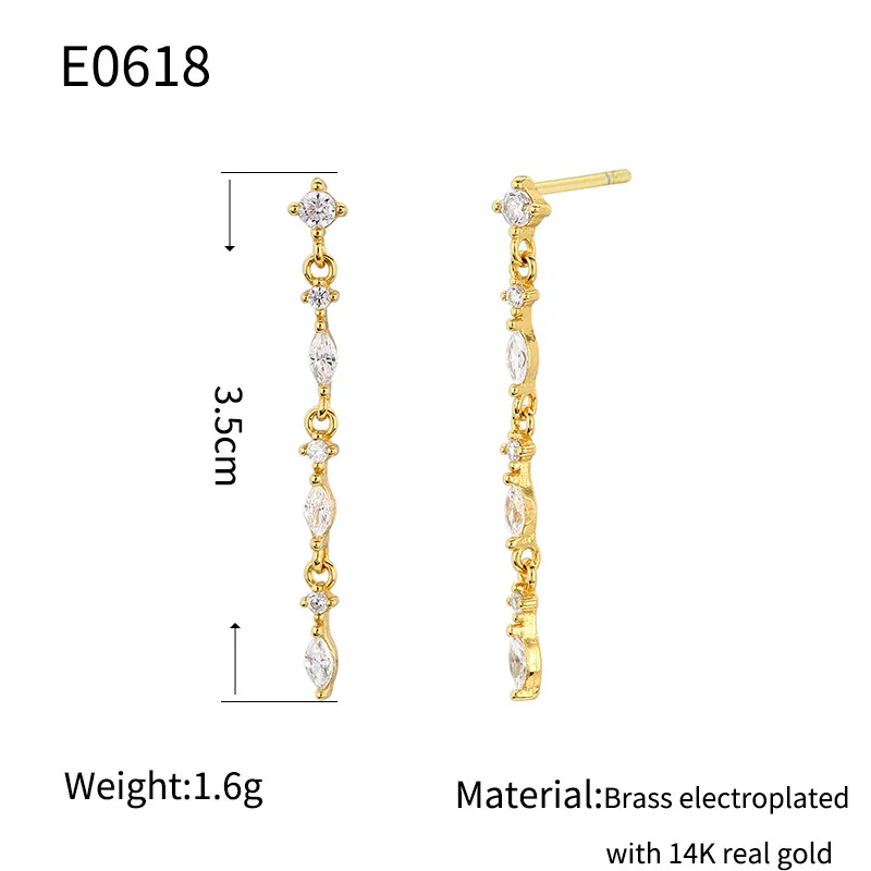 Wholesale Women's Geometric Copper Earrings With Gold Stone Strip Tassel And 14K Gold Plated - Image 6