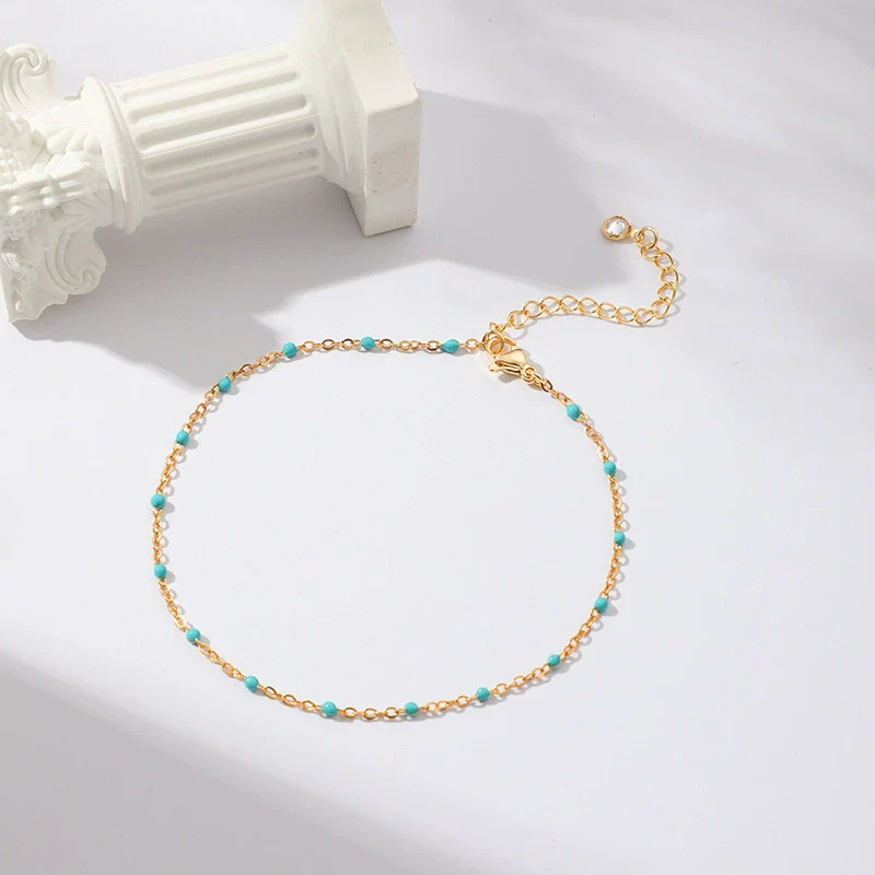 Wholesale Women's Geometric Copper Gold Plated Artificial Gemstones And Semiprecious Stones Anklet Jewelry - Image 4