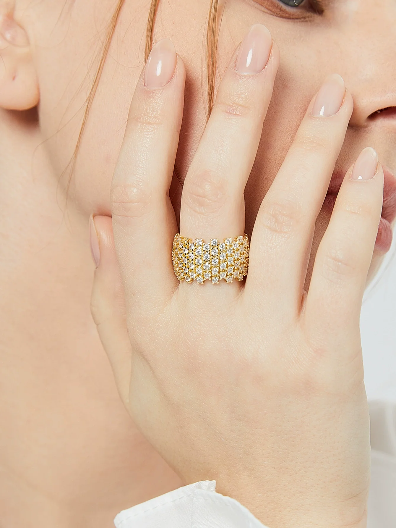 Wholesale Women's Geometric Copper Ring Plated With Real Gold And Set With Zircon - Image 2