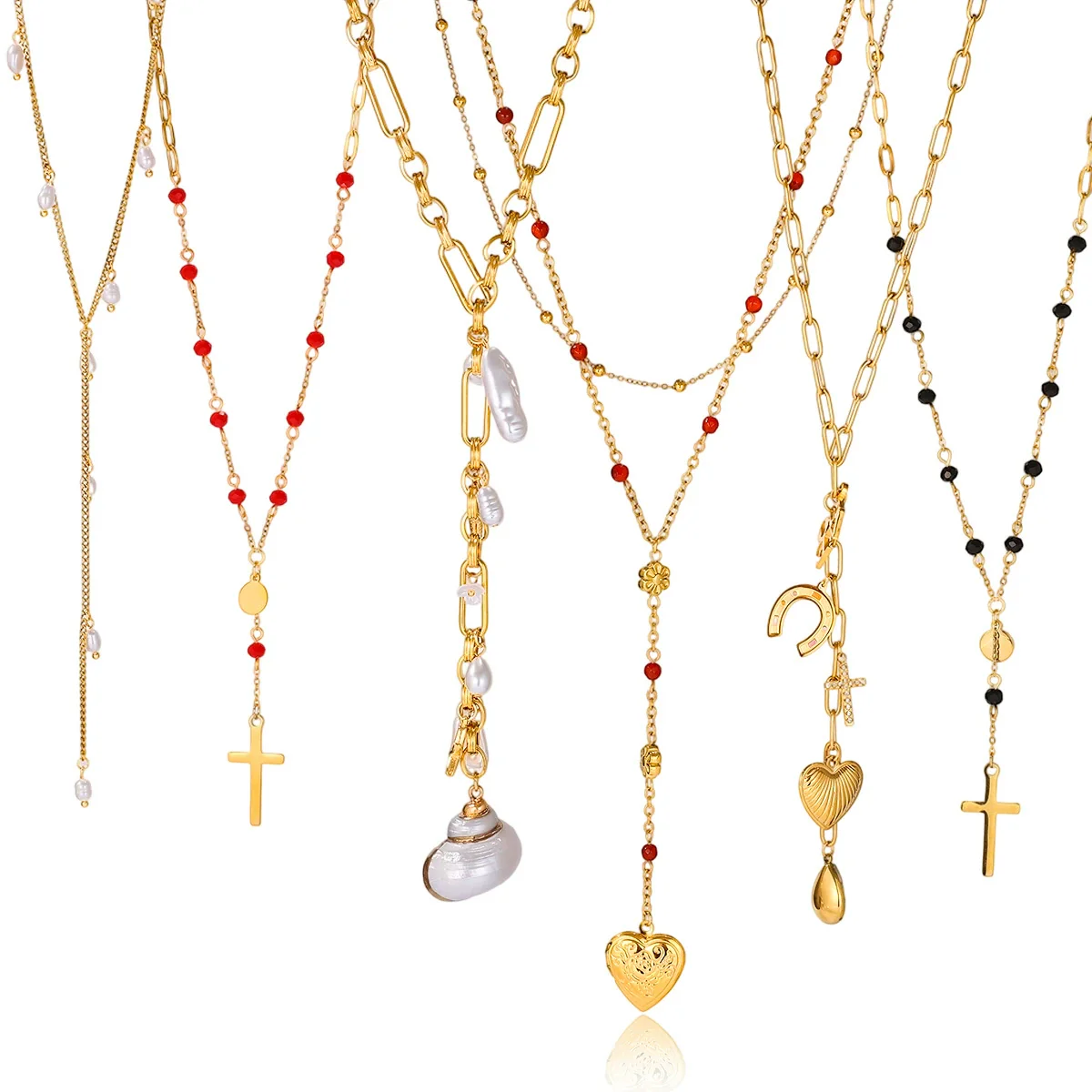Wholesale Women's Geometric Cross Long Yshaped Necklace Electroplated Titanium Steel And Stainless Steel Jewelry - Image 5