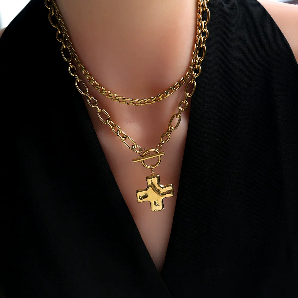 Wholesale Women's Geometric Cross Stainless Steel Electroplated Necklace