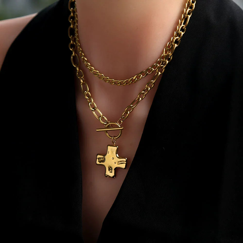 Wholesale Women's Geometric Cross Stainless Steel Electroplated Necklace - Image 3