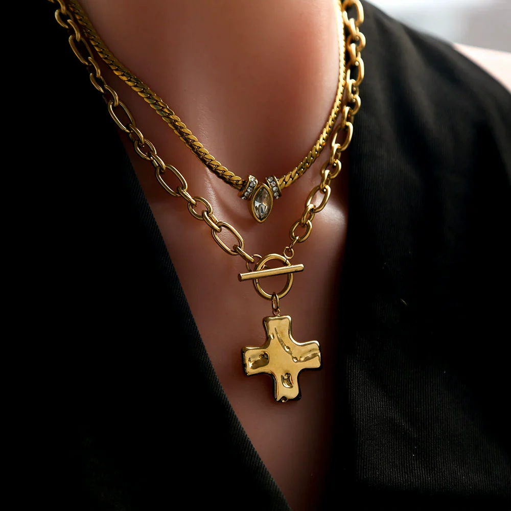 Wholesale Women's Geometric Cross Stainless Steel Electroplated Necklace - Image 4
