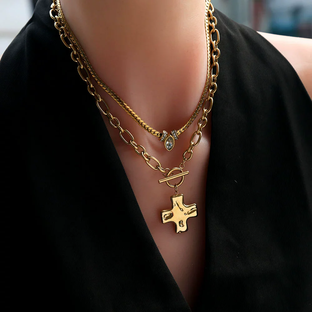 Wholesale Women's Geometric Cross Stainless Steel Electroplated Necklace - Image 5