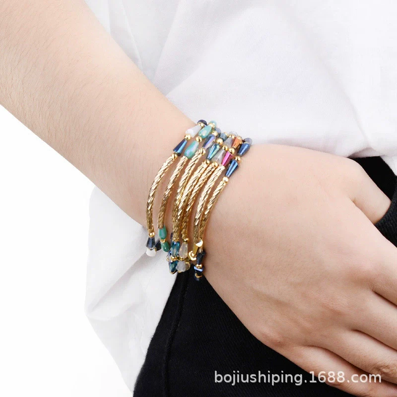 Wholesale Women's Geometric Crystal Beaded Elastic Bracelet - Image 2