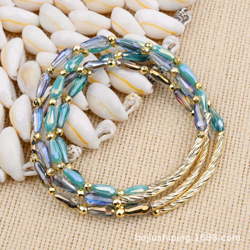 Wholesale Women's Geometric Crystal Beaded Elastic Bracelet - Image 3