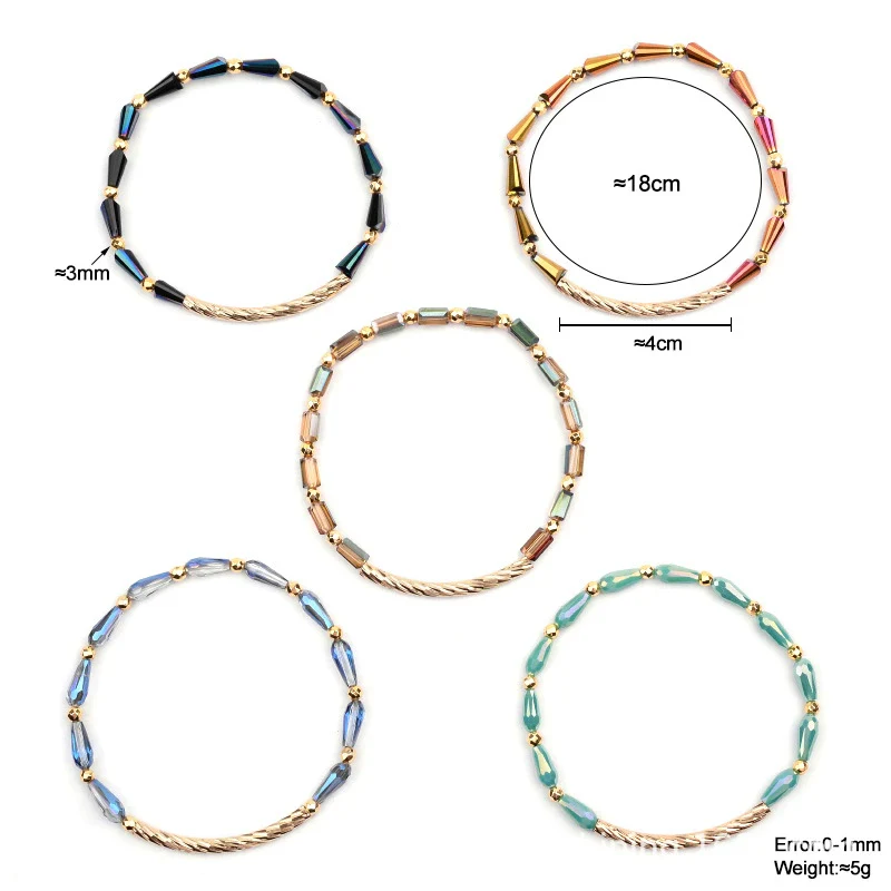 Wholesale Women's Geometric Crystal Beaded Elastic Bracelet - Image 5