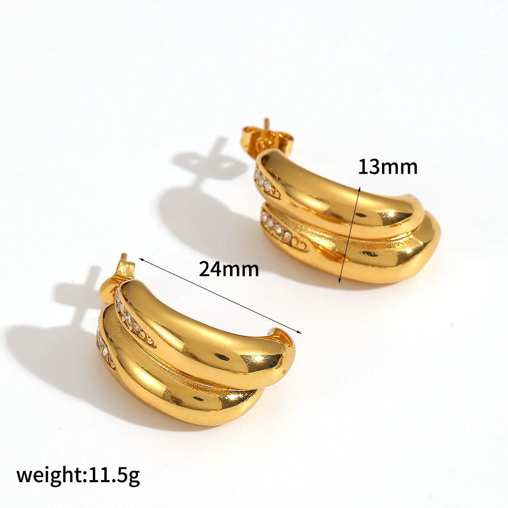 Wholesale Women's Geometric Cshaped Stainless Steel Diamondencrusted Earrings With Pvd Furnace Vacuum Real Gold Plating Light Luxury Style - Image 6