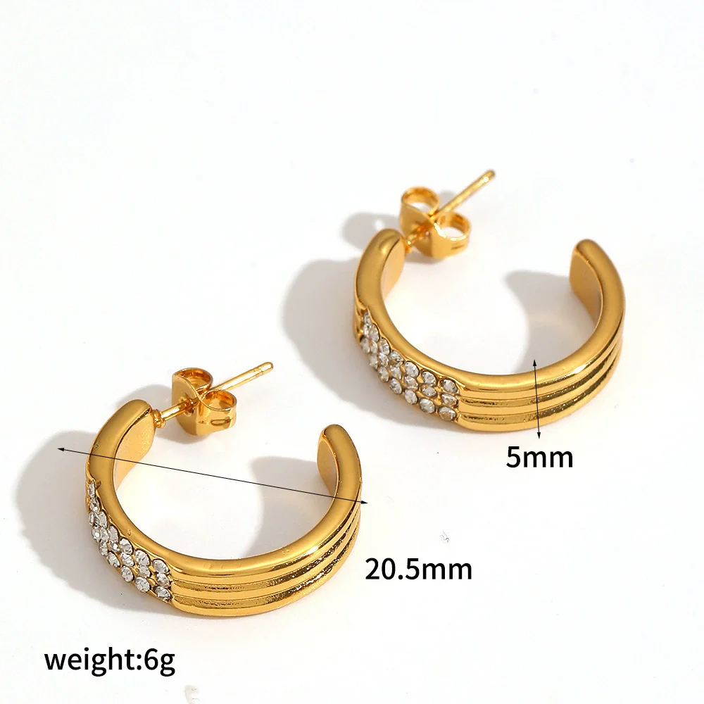 Wholesale Women's Geometric Cshaped Stainless Steel Diamondencrusted Earrings With Pvd Furnace Vacuum Real Gold Plating Light Luxury Style - Image 7