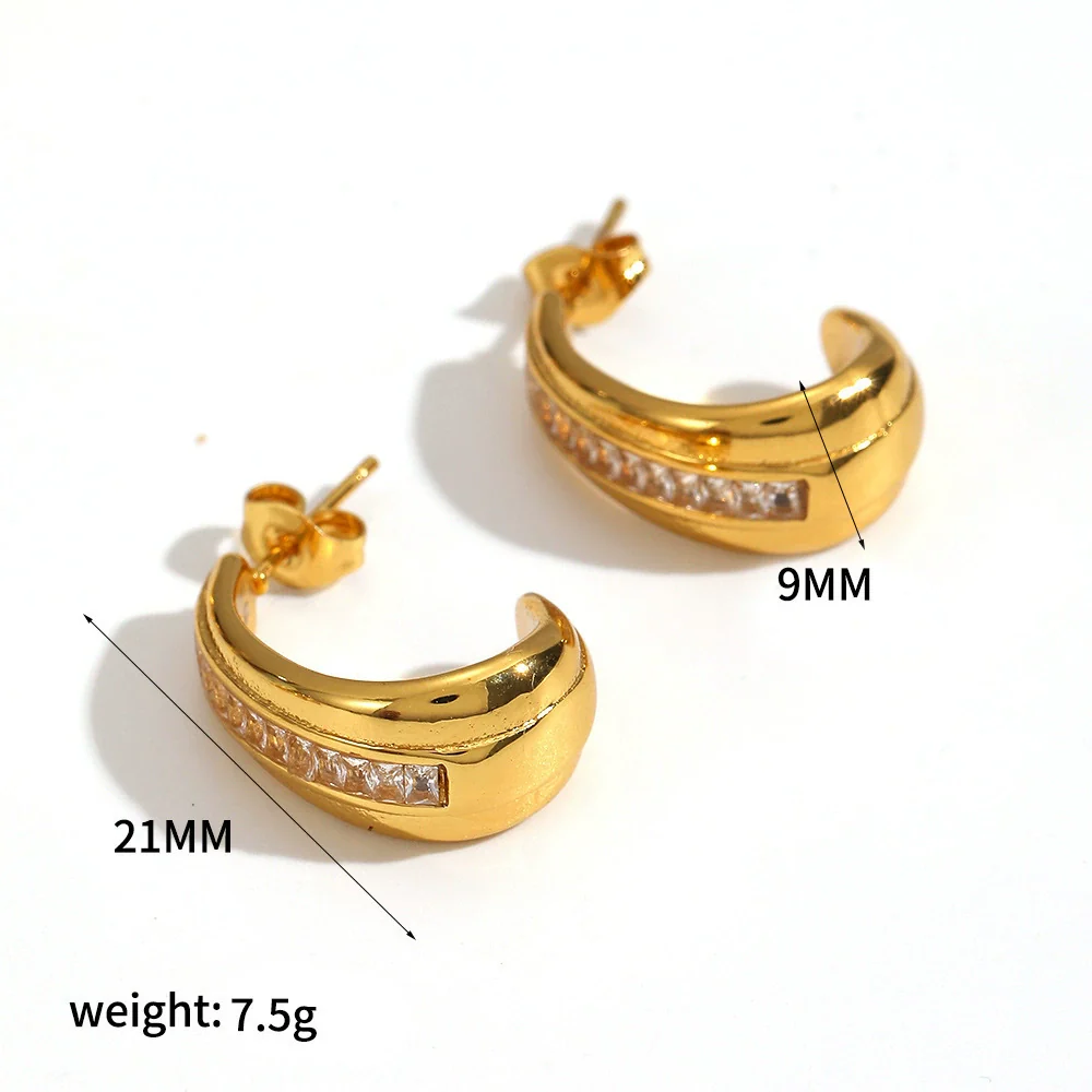 Wholesale Women's Geometric Cshaped Stainless Steel Diamondencrusted Earrings With Pvd Furnace Vacuum Real Gold Plating Light Luxury Style - Image 8
