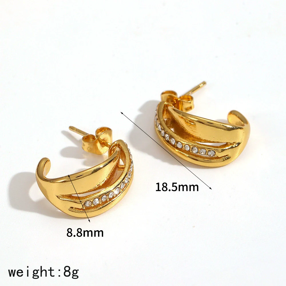 Wholesale Women's Geometric Cshaped Stainless Steel Diamondencrusted Earrings With Pvd Furnace Vacuum Real Gold Plating Light Luxury Style - Image 9