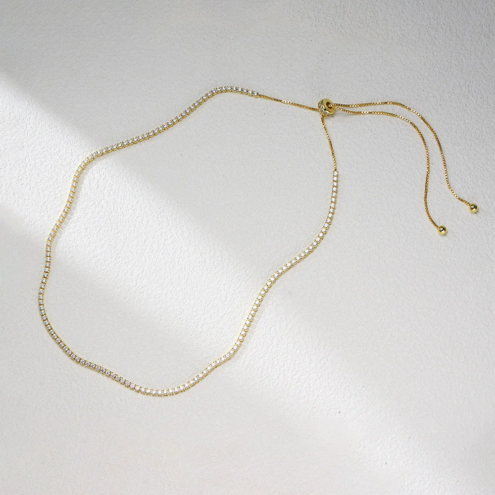 Wholesale Women's Geometric Diamond 925 Sterling Silver Tennis Clavicle Chain Necklace - Image 2