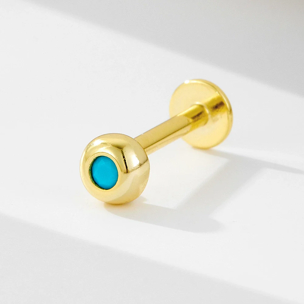 Wholesale Women's Geometric Diamond Design Turquoise Inlaid S925 Sterling Silver Body Piercing Earrings