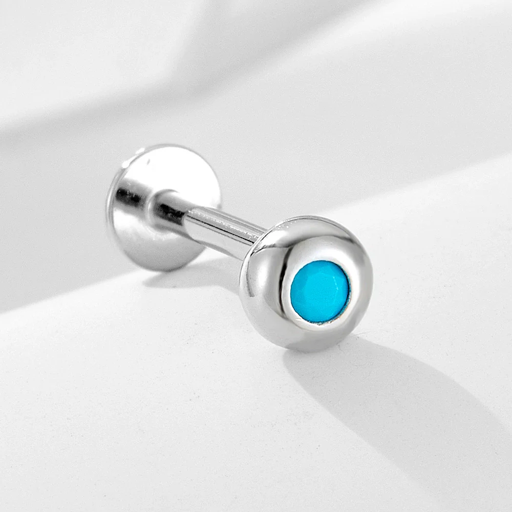 Wholesale Women's Geometric Diamond Design Turquoise Inlaid S925 Sterling Silver Body Piercing Earrings - Image 2