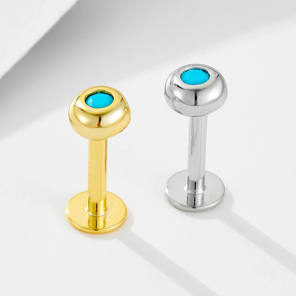 Wholesale Women's Geometric Diamond Design Turquoise Inlaid S925 Sterling Silver Body Piercing Earrings - Image 3
