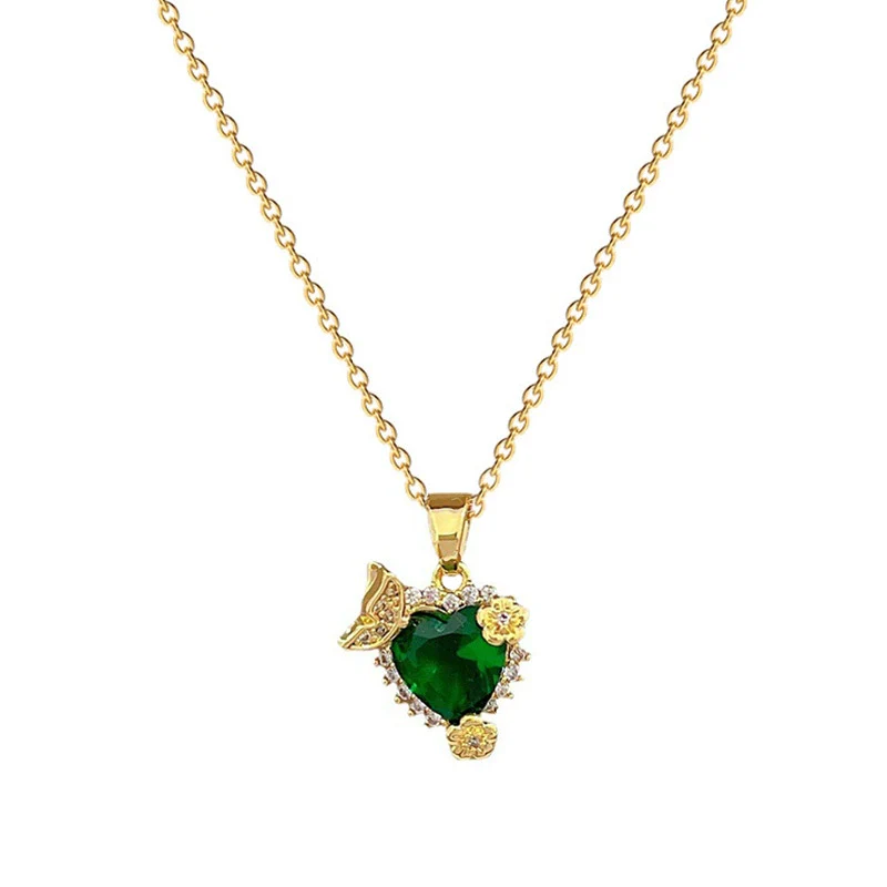 Wholesale Women's Geometric Diamond Inlaid Titanium Steel And Brass Heart Flower Necklace - Image 5