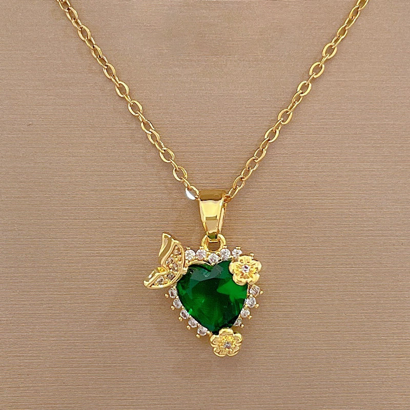 Wholesale Women's Geometric Diamond Inlaid Titanium Steel And Brass Heart Flower Necklace - Image 6