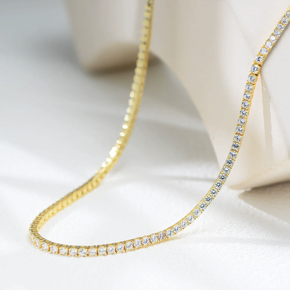 Wholesale Women's Geometric Diamond S925 Sterling Silver Goldplated Tennis Necklace