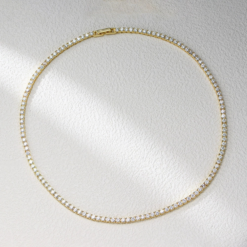 Wholesale Women's Geometric Diamond S925 Sterling Silver Goldplated Tennis Necklace - Image 2