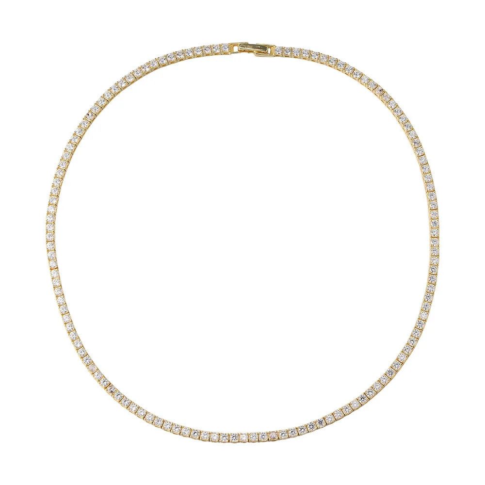 Wholesale Women's Geometric Diamond S925 Sterling Silver Goldplated Tennis Necklace - Image 5
