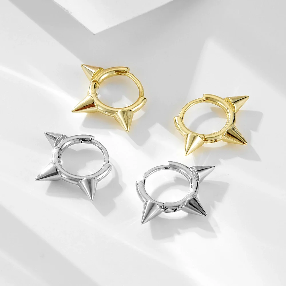 Wholesale Women's Geometric Diamond S925 Sterling Silver Spiked Tapered Ear Buckle Earrings - Image 3