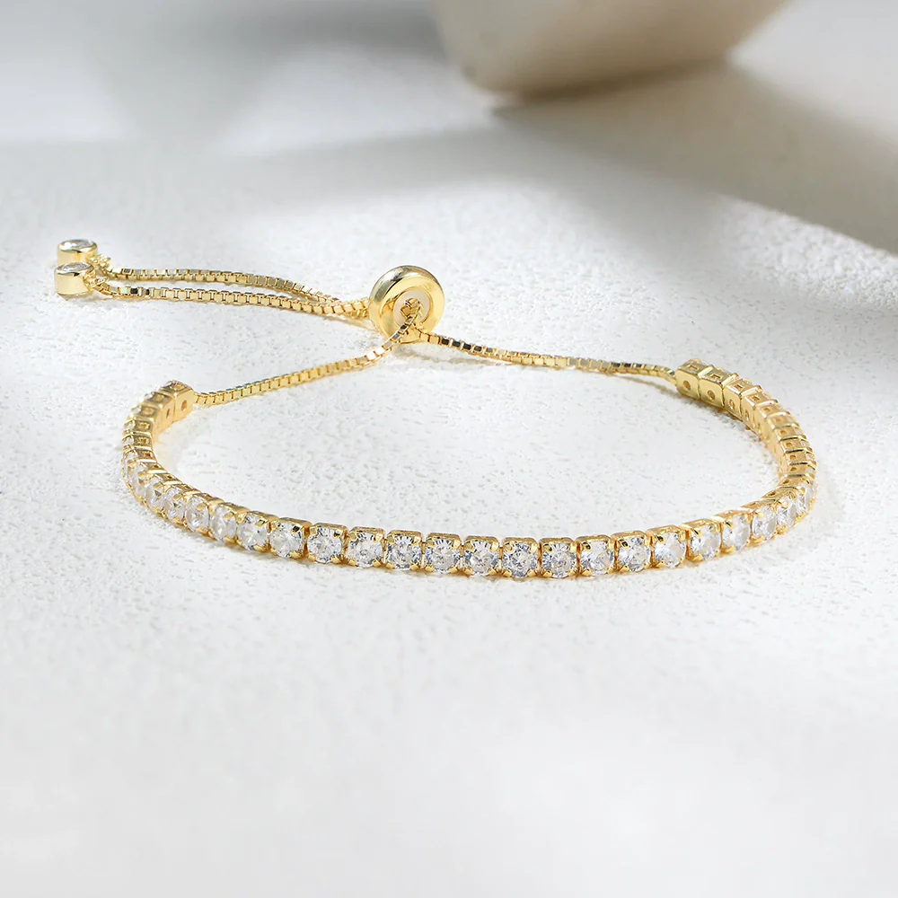 Wholesale Women's Geometric Diamond S925 Sterling Silver Telescopic Adjustable Tennis Bracelet Hand Jewelry - Image 2