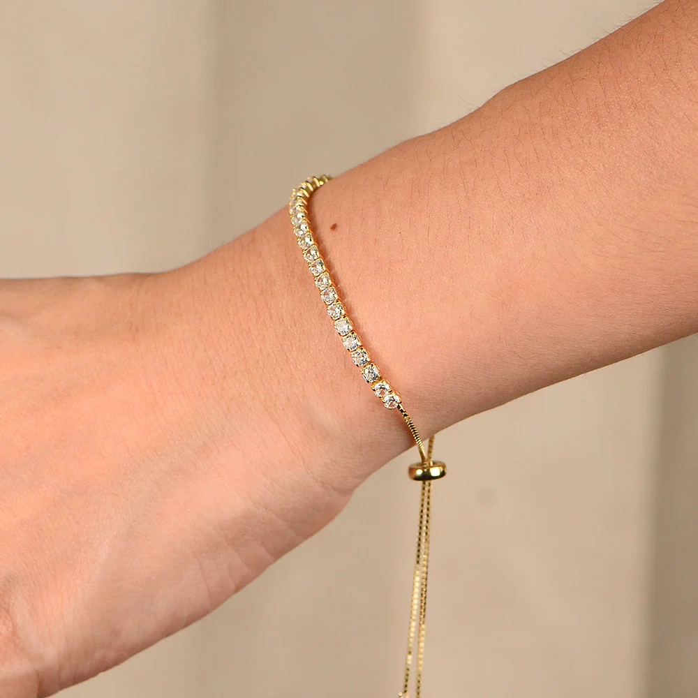 Wholesale Women's Geometric Diamond S925 Sterling Silver Telescopic Adjustable Tennis Bracelet Hand Jewelry - Image 4